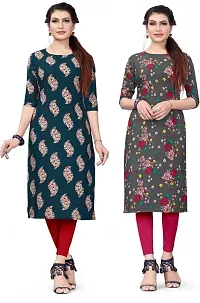 Hirlax Crepe 2 Combo Kurti for Women - Stylish Printed Straight Kurti for Girls, Long Kurti with 3/4 Long Sleeves, Trendy Kurtis for Daily, Regular for Ladies-thumb1