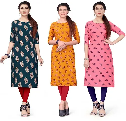 Stylish Crepe Printed Kurti - Pack of 3