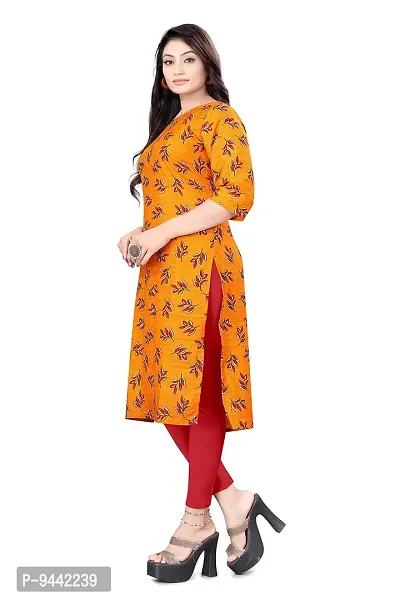 HIRLAX Fancy Kurtis for Women - Printed Straight Crepe Kurti, Long Kurtis for Women, Kurtis for Daily, Office, Routine Wear for Girls, Ethnic wear for Women, Yellow Colour-thumb4