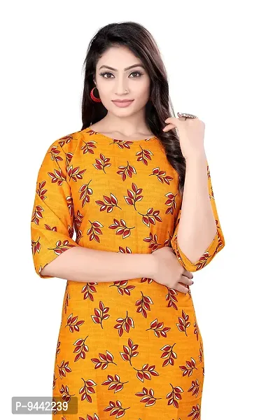 HIRLAX Fancy Kurtis for Women - Printed Straight Crepe Kurti, Long Kurtis for Women, Kurtis for Daily, Office, Routine Wear for Girls, Ethnic wear for Women, Yellow Colour-thumb5