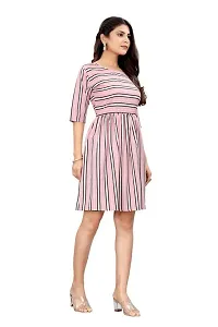 Hirlax Western Stylish for Women - Trendy Kurtis with Pink, Black and White Lining Design Trendy Kurti for Ladies, Trendy Casual, 3/4 Sleeves, Knee Length-thumb3