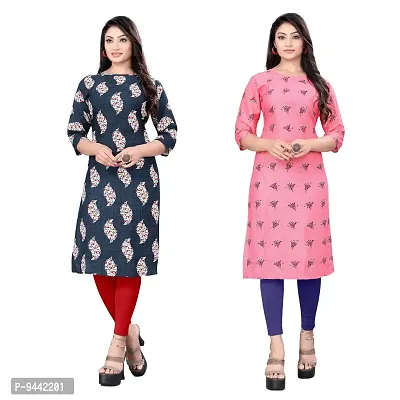 HIRLAX Kurtis for Women - American Crepe Printed Straight Kurti, Long Kurti for Women for All Use, Summer Choice, Formal Kurtis Regular Wear for Girls, Kurta Set for Women, Combo of 2 Kurtis-thumb0