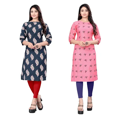 HIRLAX Kurtis for Women - Fancy American Crepe Straight Kurti, Long Kurti for Women, Crepe Kurtis for Daily, Office, Casual Wear, Kurta Set for Women, Combo of 2 Kurtas