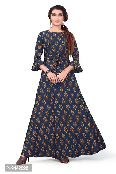 HIRLAX Gown for Women - Heavy Crepe Printed Flared Long Anarkali Gown for Ladies, Fancy Maxi Gown Suitable for Festival, Special Occasion, Function, Ceremony