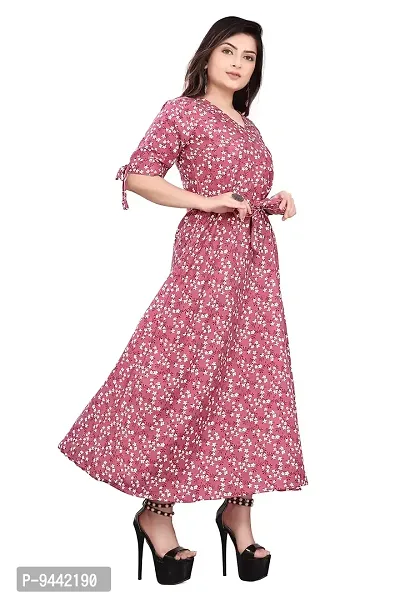 HIRLAX Gown for Women - Fancy Rayon Printed Long A - Line Anarkali Stitched Pink Gown for Girls, Suitable for Casual, Festival, Office Wear for Ladies-thumb3
