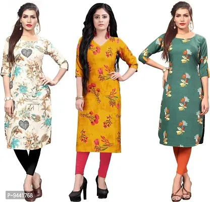 LAXMI Textile Crepe Kurti for Women's - Stylish Printed Straight Kurti for Girl's, Long Kurti with 3/4 Long Sleeves, Trendy Kurtis for Daily, Office, Regular Wear for Ladies (Combo of 3)