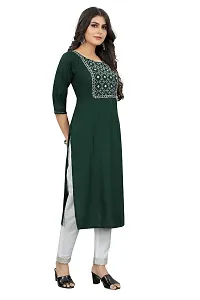 HIRLAX Kurti Pant Set for Women - Rayon Cotton Long Straight Embroidered Work Stitched Kurta with White Pant Set for Festival, Regular, Office Wear for Girls-thumb3