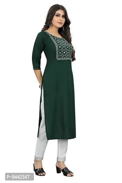 HIRLAX Kurti Pant Set for Women - Rayon Cotton Long Straight Embroidered Work Stitched Kurta with White Pant Set for Festival, Regular, Office Wear for Girls-thumb4