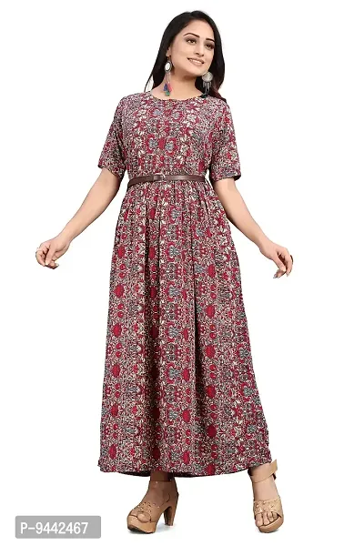 HIRLAX Kurtis for Women - Fancy Heavy Poly Crepe Printed Long A - Line Kurti with Belt for Girls, Perfect for Travelling, Shopping, Daily, Office, Holidays, Festival Wear for Ladies