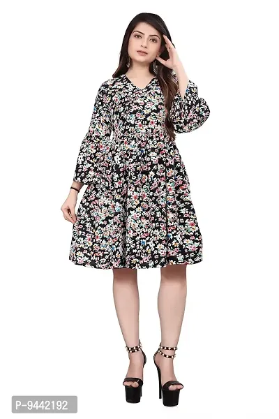 HIRLAX Dress for Women - Soft Rayon Floral Printed Mini Short Dress for Ladies, Western Beautiful One Piece Dress Suitable for Casual, Travelling, Outing, Shopping-thumb0