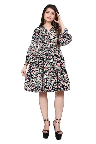 HIRLAX Dress for Women - Soft Rayon Floral Printed Mini Short Dress for Ladies, Western Beautiful One Piece Dress Suitable for Casual, Travelling, Outing, Shopping