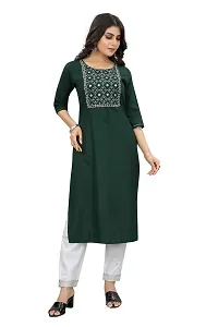 HIRLAX Kurti Pant Set for Women - Rayon Cotton Long Straight Embroidered Work Stitched Kurta with White Pant Set for Festival, Regular, Office Wear for Girls-thumb2