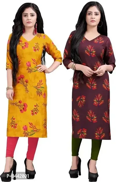 LAXMI Textile Crepe Kurti for Women's - Stylish Printed Straight Kurti for Girl's, Long Kurti with 3/4 Long Sleeves, Trendy Kurtis for Daily, Office, Regular Wear for Ladies (Combo of 2)