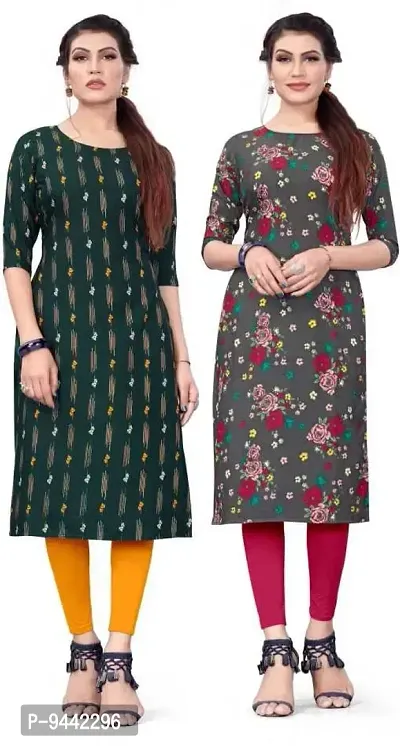 HIRLAX Kurti for Women - Fancy Straight Long Crepe Printed with Classy Design Ethnic Wear Kurtis, Perfect for Regular, Work, Travelling, Outing for Ladies-thumb0