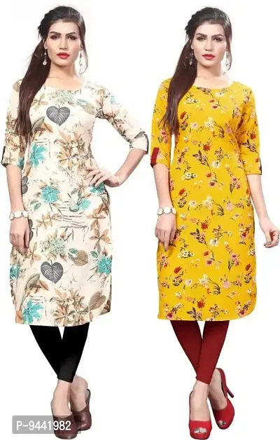 LAXMI Textile Crepe Kurti for Women's - Stylish Printed Straight Kurti for Girl's, Long Kurti with 3/4 Long Sleeves, Trendy Kurtis for Daily, Office, Regular Wear for Ladies (Combo of 2)-thumb0