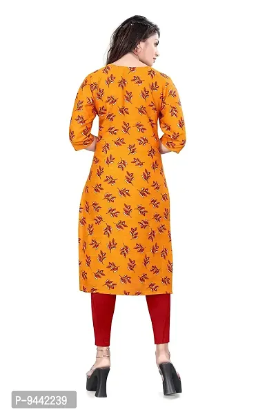 HIRLAX Fancy Kurtis for Women - Printed Straight Crepe Kurti, Long Kurtis for Women, Kurtis for Daily, Office, Routine Wear for Girls, Ethnic wear for Women, Yellow Colour-thumb2