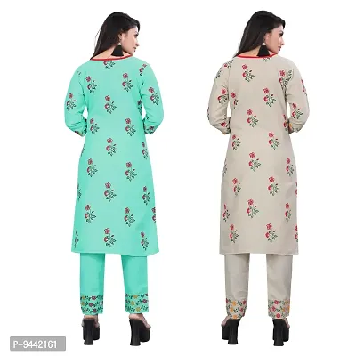 HIRLAX Kurta Pant Set Women - Cotton Pritned Long Straight Kurti with Pant Pair for Girls, Top Bottom Set Suitable for Casual, Festival, Function Wear for Ladies(2 Combo)-thumb2