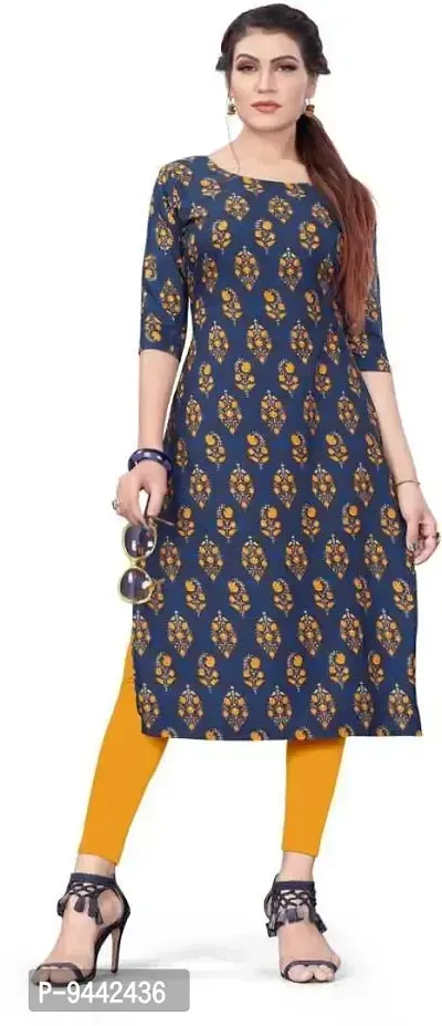 HIRLAX Kurtis for Women - Fancy Crepe Beautiful Printed Design Long Straight Combo of 3 Kurti for Girls, Perfect for Office, Casual, Festival Wear for Ladies(3 Combo)-thumb4