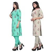 HIRLAX Kurta Pant Set Women - Cotton Pritned Long Straight Kurti with Pant Pair for Girls, Top Bottom Set Suitable for Casual, Festival, Function Wear for Ladies(2 Combo)-thumb3