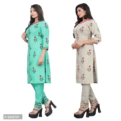HIRLAX Kurta Pant Set Women - Cotton Pritned Long Straight Kurti with Pant Pair for Girls, Top Bottom Set Suitable for Casual, Festival, Function Wear for Ladies(2 Combo)-thumb4