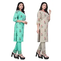 HIRLAX Kurta Pant Set Women - Cotton Pritned Long Straight Kurti with Pant Pair for Girls, Top Bottom Set Suitable for Casual, Festival, Function Wear for Ladies(2 Combo)-thumb2