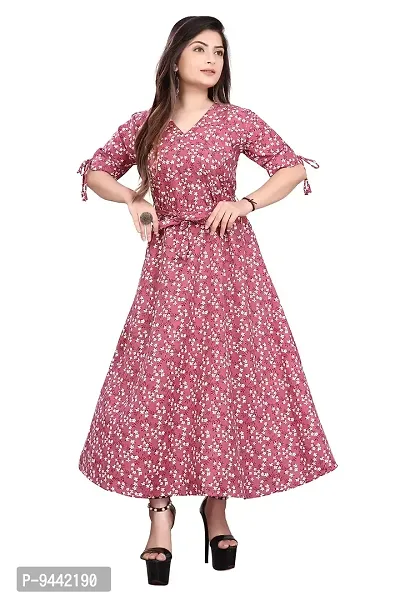 HIRLAX Gown for Women - Fancy Rayon Printed Long A - Line Anarkali Stitched Pink Gown for Girls, Suitable for Casual, Festival, Office Wear for Ladies-thumb0