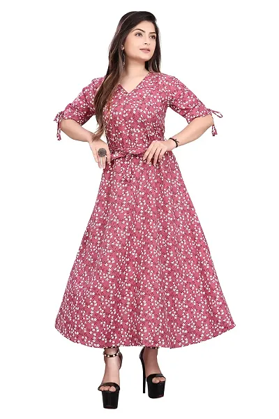 HIRLAX Gown for Women - Fancy Rayon Printed Long A - Line Anarkali Stitched Pink Gown for Girls, Suitable for Casual, Festival, Office Wear for Ladies