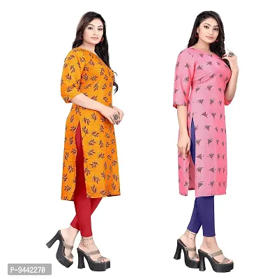 HIRLAX Kurtis for Women - Crepe Printed Straight Kurti, Long Kurtis for Women Classy, Fancy Kurtis for Daily, Office, Regular Wear for Girls, Kurta Set for Women, Combo of 2 Kurtis-thumb5