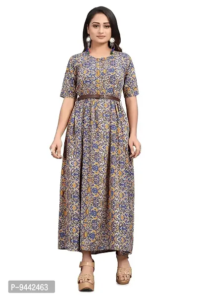 HIRLAX Kurtis for Women - Fancy Heavy Poly Crepe Printed Long A - Line Kurti with Belt for Girls, Perfect for Travelling, Shopping, Daily, Office, Holidays, Festival Wear for Ladies-thumb0