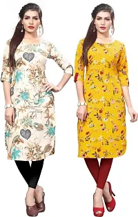 LAXMI Textile Crepe Kurti for Women's - Stylish Printed Straight Kurti for Girl's, Long Kurti with 3/4 Long Sleeves, Trendy Kurtis for Daily, Office, Regular Wear for Ladies (Combo of 2)-thumb1