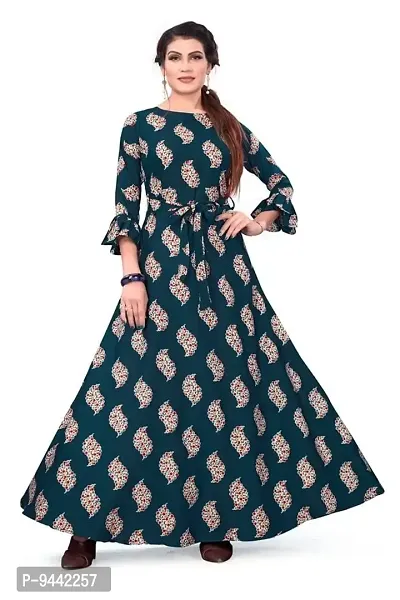 HIRLAX Gown for Women - Heavy Crepe Printed Flared Long Anarkali Gown for Ladies, Fancy Maxi Gown Suitable for Festival, Special Occasion, Function, Ceremony