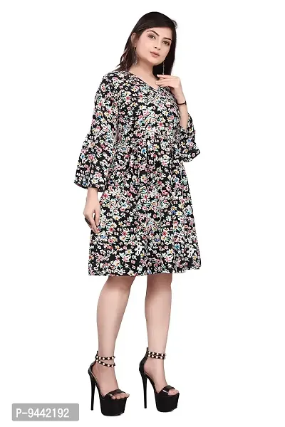 HIRLAX Dress for Women - Soft Rayon Floral Printed Mini Short Dress for Ladies, Western Beautiful One Piece Dress Suitable for Casual, Travelling, Outing, Shopping-thumb3