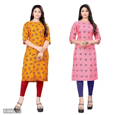 HIRLAX Kurtis for Women - Crepe Printed Straight Kurti, Long Kurtis for Women Classy, Fancy Kurtis for Daily, Office, Regular Wear for Girls, Kurta Set for Women, Combo of 2 Kurtis-thumb0