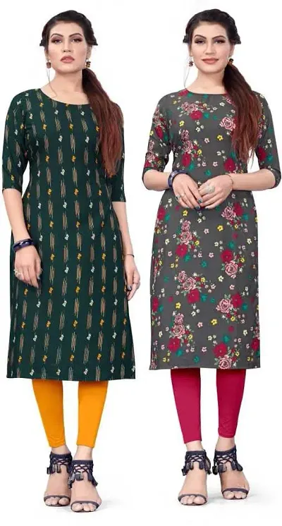 Hirlax Crepe 2 Combo Kurti for Women - Stylish Straight Kurti for Girls, Long Kurti with 3/4 Long Sleeves, Trendy Kurtis for Daily, Regular for Ladies