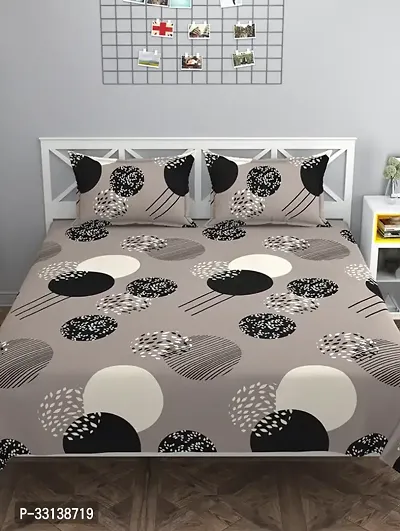 Classy Double Queen Bedsheet With 2 Pillow Covers Round Circle Printed-thumb0