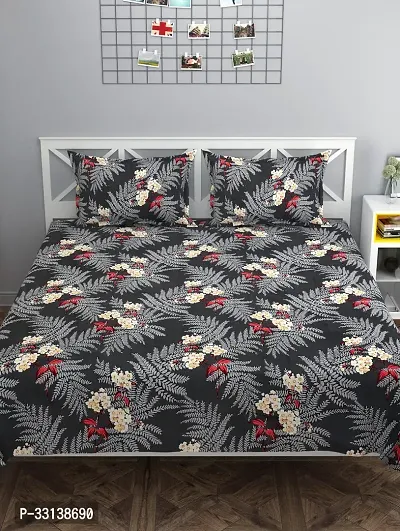 Classy Black Printed Double Bedsheet With Two Pillow Covers