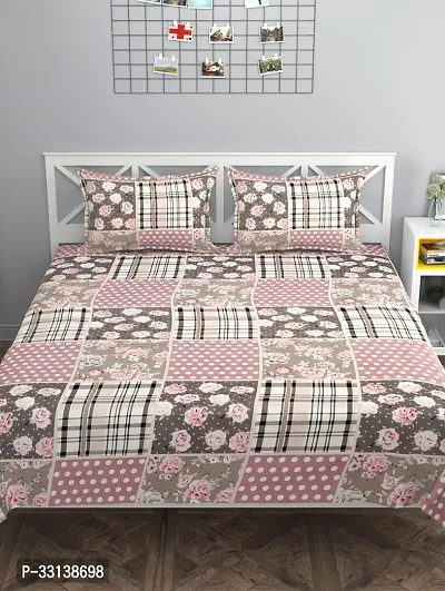 Classy Pink Printed Double Bedsheet With Two Pillow Covers