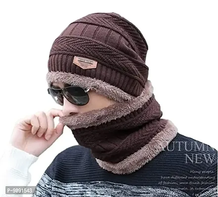 Mens Brown Woolen Cap with Neck Muffler/Neckwarmer