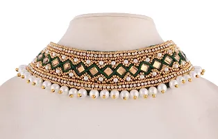 THANU'S CRAFT Kora Maggam Work Kapada Cloth Collar Neck Choker necklace Crystal Stone Green Heavy Necklace Set for Women-thumb1