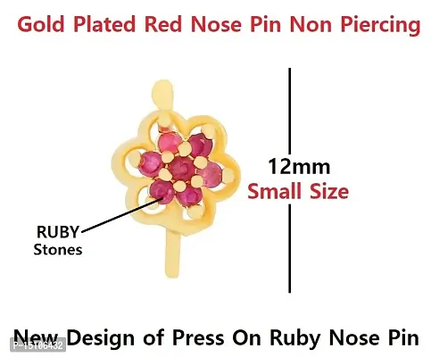 Vama Fashions Ruby Nose Ring Pin Gold Pressing Clip On Stud Non Piercing Nose Pin stud for Women (1pcs red nose pin without piercing )-thumb4