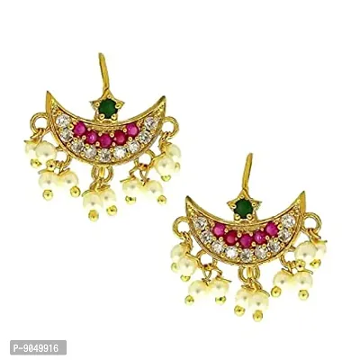 Stylish Half Moon Chand Shape Maharashtrian Traditional Press on Bugadi Upper Ear Clip on Gold Plated Earrings for Women and Girls-thumb0