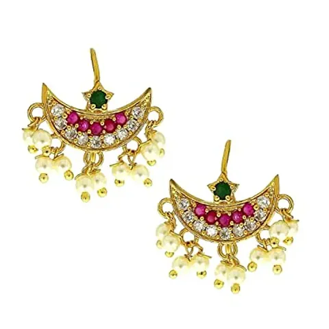 Stylish Half Moon Chand Shape Maharashtrian Traditional Press on Bugadi Upper Ear Clip on Gold Plated Earrings for Women and Girls