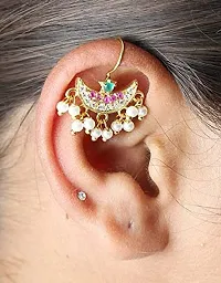 Stylish Half Moon Chand Shape Maharashtrian Traditional Press on Bugadi Upper Ear Clip on Gold Plated Earrings for Women and Girls-thumb1