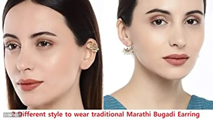 Stylish Half Moon Chand Shape Maharashtrian Traditional Press on Bugadi Upper Ear Clip on Gold Plated Earrings for Women and Girls-thumb3