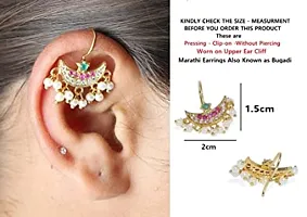 Stylish Half Moon Chand Shape Maharashtrian Traditional Press on Bugadi Upper Ear Clip on Gold Plated Earrings for Women and Girls-thumb3