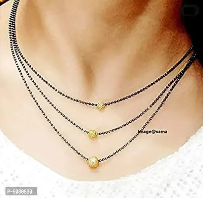 Stylish 3 Layer Short Fancy Mangalsutra Black Beads Chain For Women-thumb2