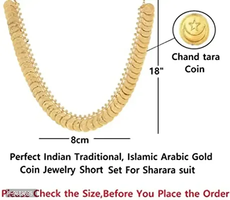 Stylish Gold Plated Traditional Wedding Jewellery Moon Star Chand Tara Coin Short Necklace Set For Girls And Women-thumb2