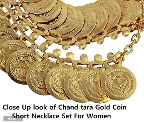 Stylish Gold Plated Traditional Wedding Jewellery Moon Star Chand Tara Coin Short Necklace Set For Girls And Women-thumb3