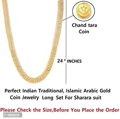 Stylish Traditional Gold Plated Indian Islamic Arabic Chand Tara Coin Wedding Long Necklace Jewellery Set For Girls And Ladies-thumb2