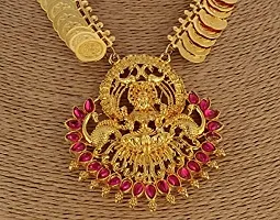 Stylish 1 Gram Gold Laxmi Kasulaperu Necklace Set Dulhan Bridal Temple Jewellery Set For Women-thumb1